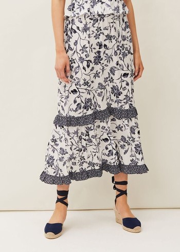 Phase Eight Ferne Floral Co-Ord Skirts Navy/White USA | 6189023-CW